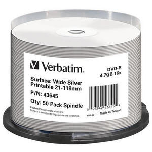 Mediu stocare Verbatim DVD-R Wide Silver Inkjet Printable 50 bucati